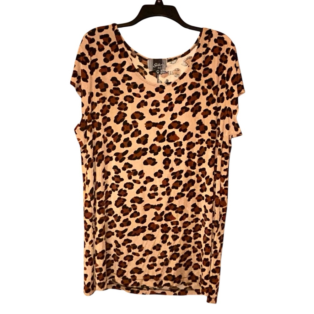 Slinky Brand Leopard Animal Print Tunic Top Short‎ Sleeve Womens Plus 1X Glam